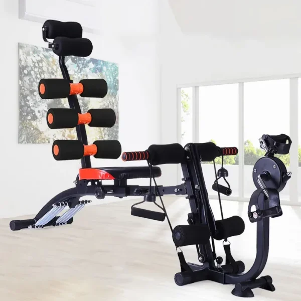 Multi-Functional Segmented Fitness Machine with Foot Pedals for Abdominal Exercises and Pull Rope Attachment